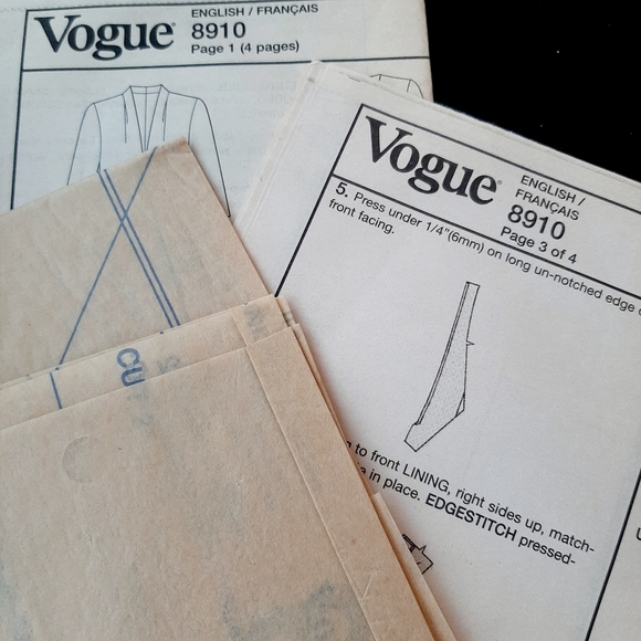NOS VOGUE PATTERN V8910 JACKET PATTERN - Picture 7 of 8